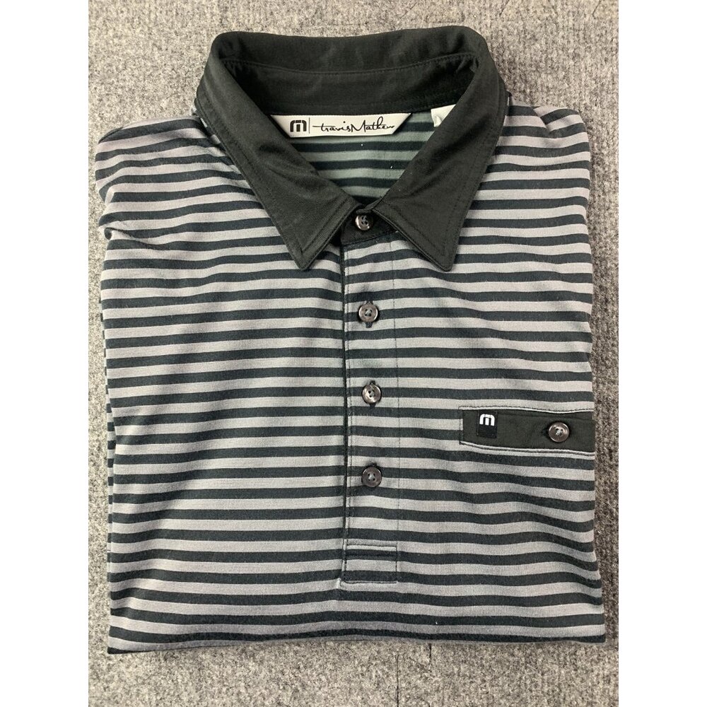 Travis Mathew Mes Supina Cotton Blend Short Sleeve Golf Polo Size L Black/Gray